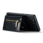DG.MING M3 Series til Samsung Galaxy Note20/Note20 5G 2-i-1 aftageligt lynlås-pung-telefoncover, glitrende magnetisk smartphonecover med støttefod