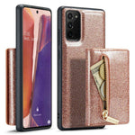 DG.MING M3 Series til Samsung Galaxy Note20/Note20 5G 2-i-1 aftageligt lynlås-pung-telefoncover, glitrende magnetisk smartphonecover med støttefod
