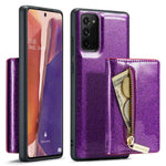 DG.MING M3 Series til Samsung Galaxy Note20/Note20 5G 2-i-1 aftageligt lynlås-pung-telefoncover, glitrende magnetisk smartphonecover med støttefod