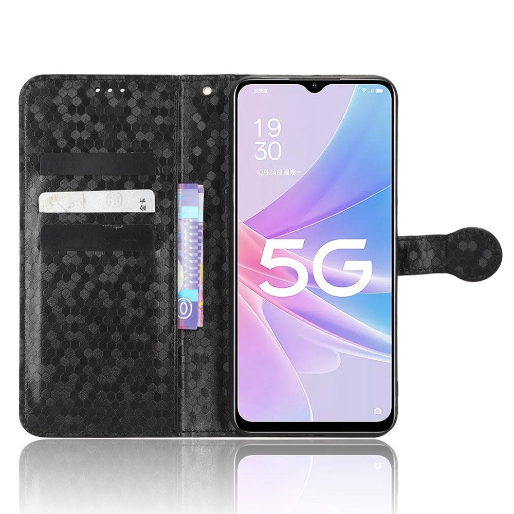 For Oppo A58 5G PU Leather Phone Stand Case Dot Pattern Imprinted Shockproof Wallet Cover with Strap