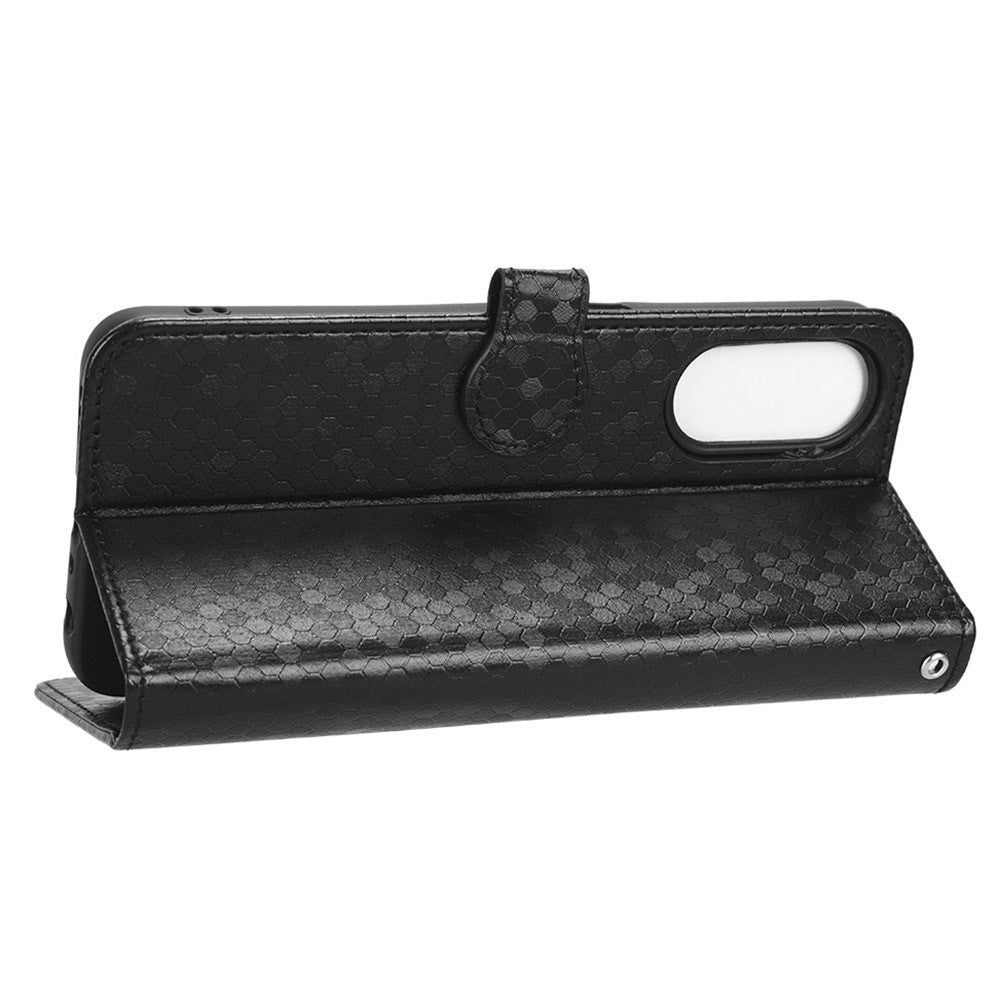 For Oppo A58 5G PU Leather Phone Stand Case Dot Pattern Imprinted Shockproof Wallet Cover with Strap