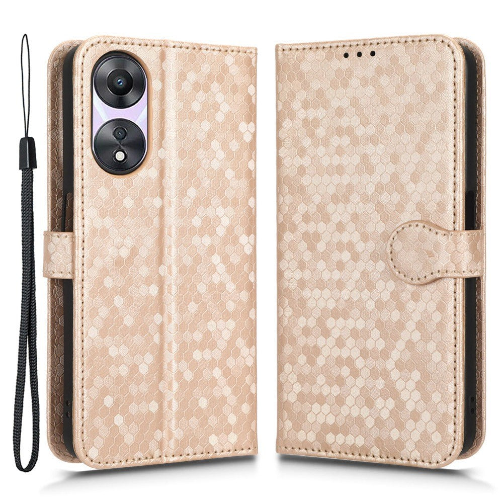 For Oppo A58 5G PU Leather Phone Stand Case Dot Pattern Imprinted Shockproof Wallet Cover with Strap