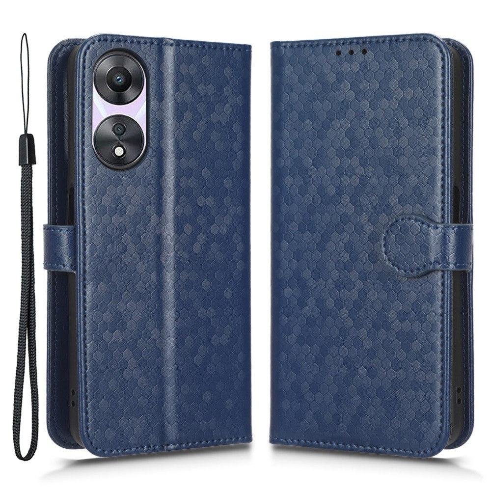 For Oppo A58 5G PU Leather Phone Stand Case Dot Pattern Imprinted Shockproof Wallet Cover with Strap