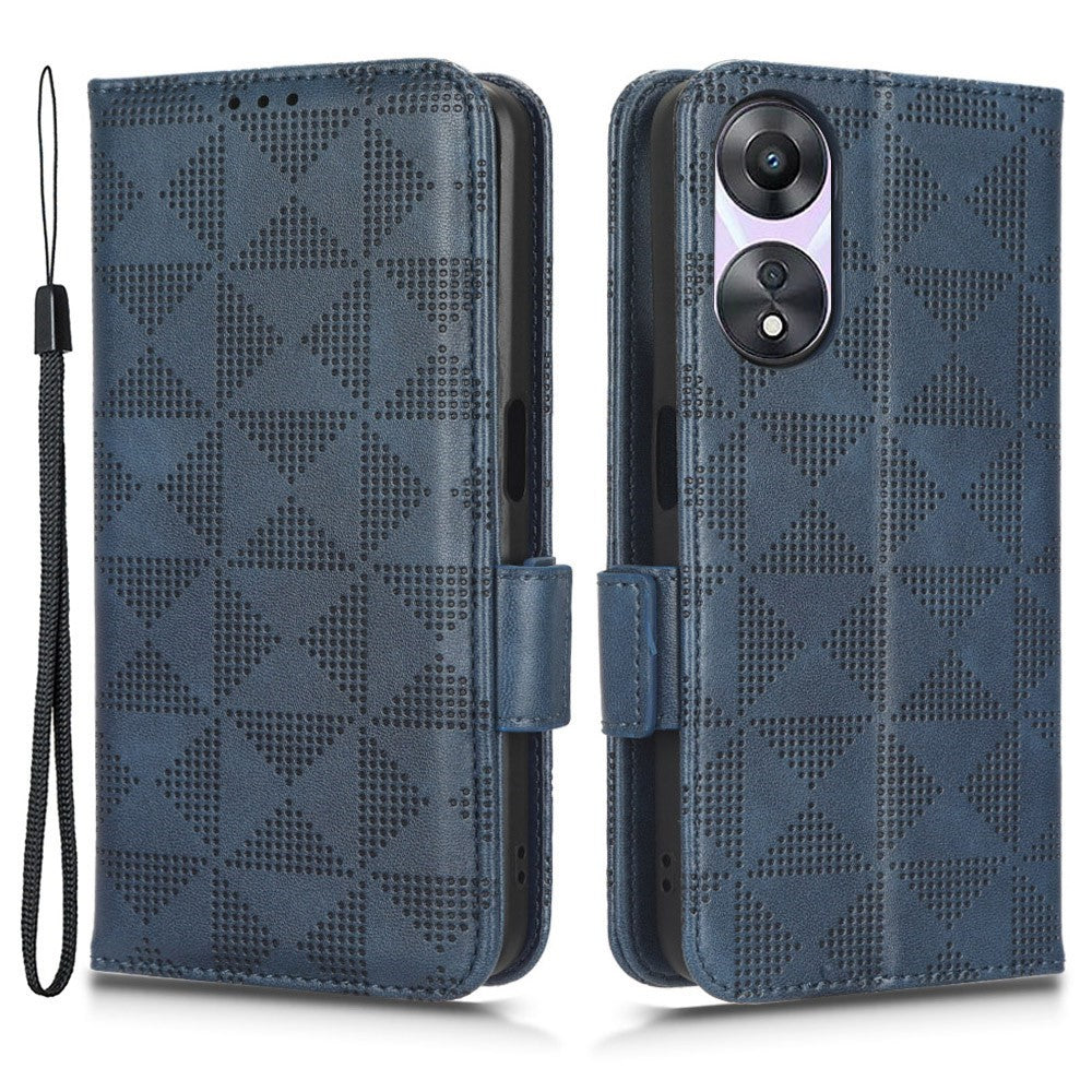 Oppo A58 5G Präglat Triangelmönster PU-läder Plånboksfodral mobil Stötsäkert Fodral med Handrem