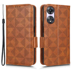 For Oppo A58 5G Imprinted Triangle Pattern PU Leather Wallet Stand Case Phone Drop-proof Cover with Hand Strap