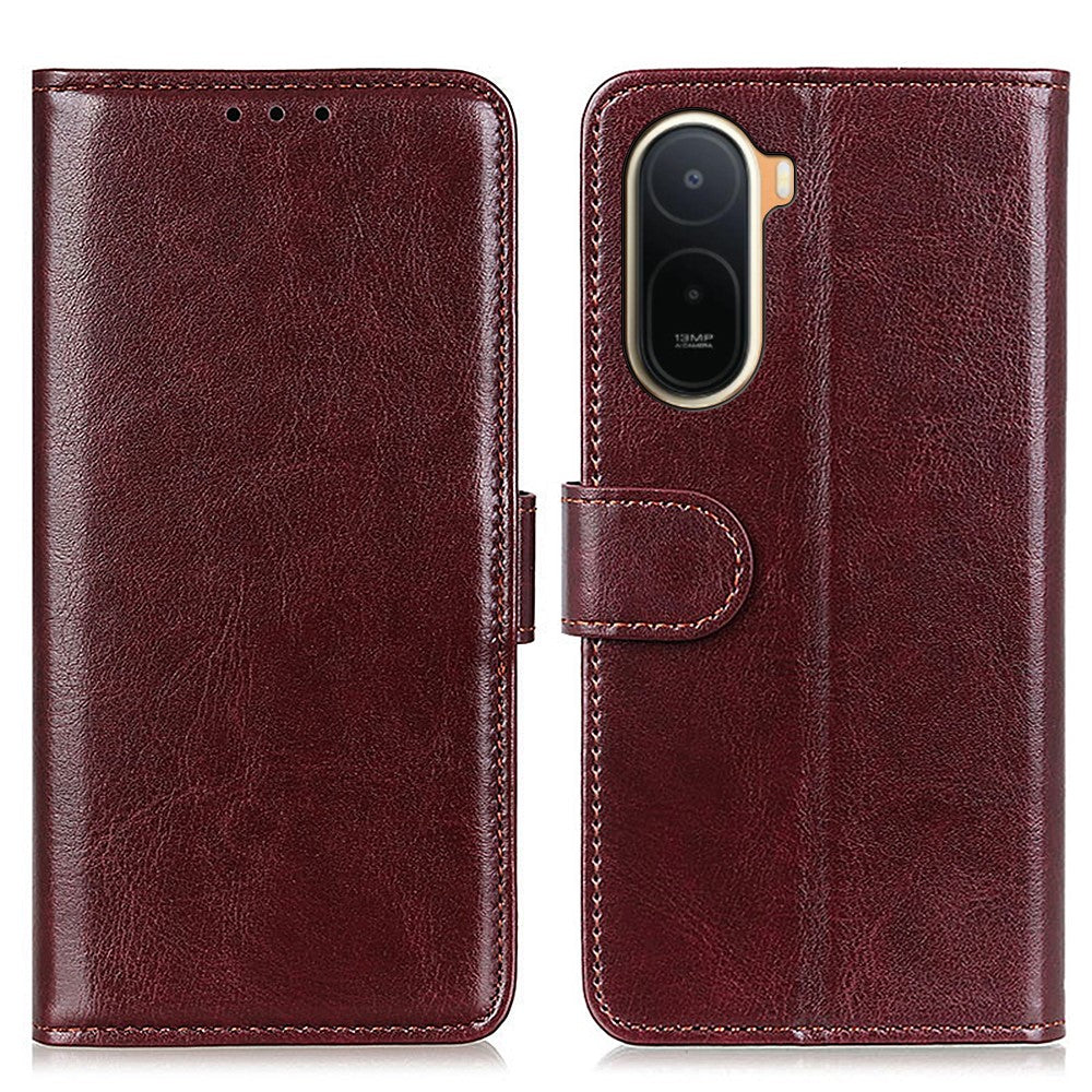 Crazy Horse Texture-skal till Xiaomi Poco C85x 5G / Redmi A7 Pro 4G (171,56 mm) / Redmi A7 Pro 5G PU-läderfodral i mobilstativ