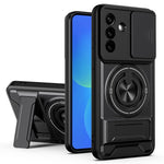 For Samsung Galaxy A27 5G Magnetic Case Ring Holder Foldable Kickstand TPU PC Phone Cover with Camera Lens Slider