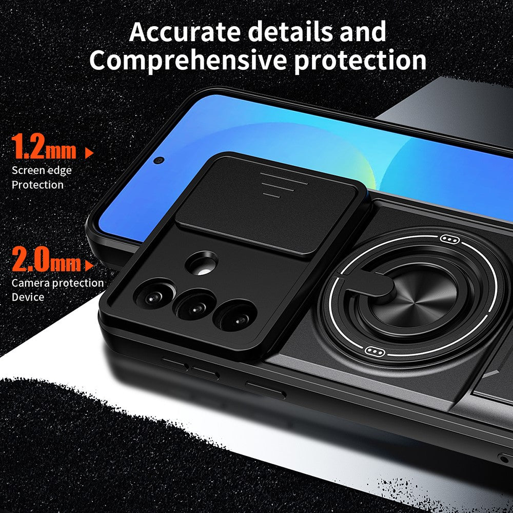 For Samsung Galaxy A27 5G Magnetic Case Ring Holder Foldable Kickstand TPU PC Phone Cover with Camera Lens Slider