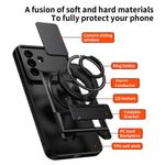 For Samsung Galaxy A27 5G Magnetic Case Ring Holder Foldable Kickstand TPU PC Phone Cover with Camera Lens Slider