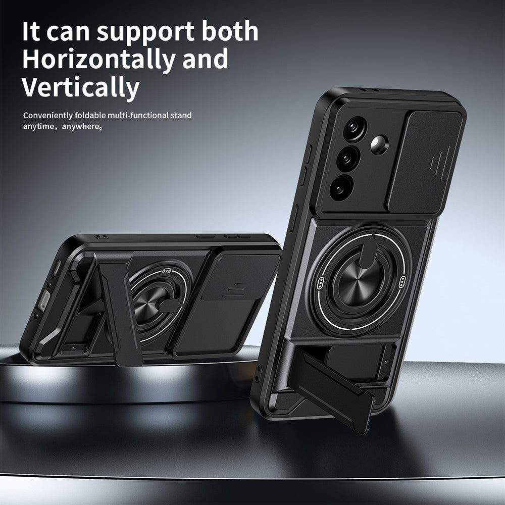For Samsung Galaxy A27 5G Magnetic Case Ring Holder Foldable Kickstand TPU PC Phone Cover with Camera Lens Slider