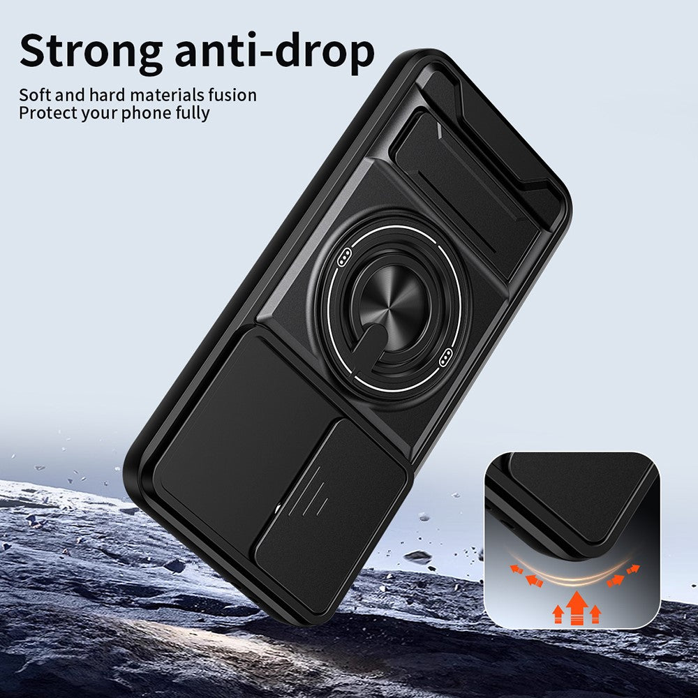 For Samsung Galaxy A27 5G Magnetic Case Ring Holder Foldable Kickstand TPU PC Phone Cover with Camera Lens Slider