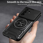 For Samsung Galaxy A27 5G Magnetic Case Ring Holder Foldable Kickstand TPU PC Phone Cover with Camera Lens Slider
