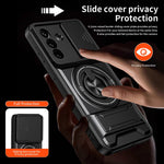 For Samsung Galaxy A27 5G Magnetic Case Ring Holder Foldable Kickstand TPU PC Phone Cover with Camera Lens Slider