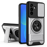 For Samsung Galaxy A27 5G Magnetic Case Ring Holder Foldable Kickstand TPU PC Phone Cover with Camera Lens Slider