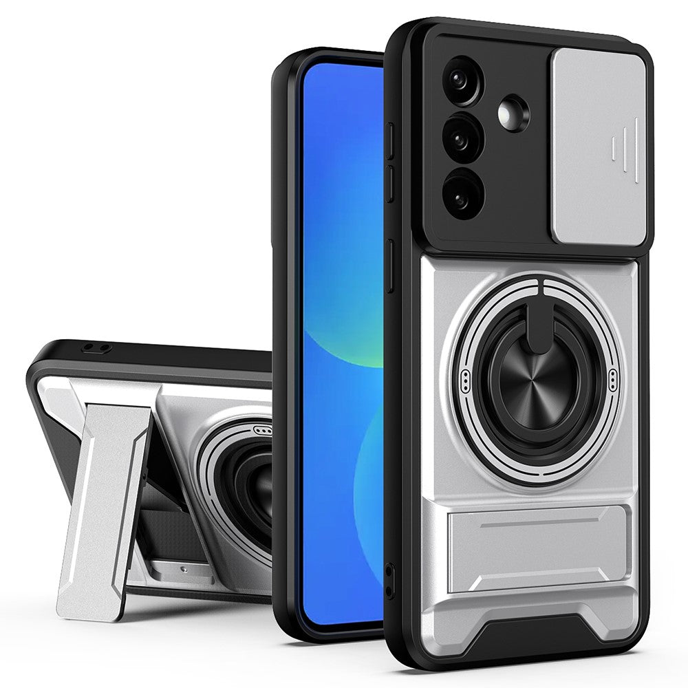 For Samsung Galaxy A27 5G Magnetic Case Ring Holder Foldable Kickstand TPU PC Phone Cover with Camera Lens Slider