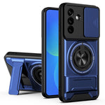 For Samsung Galaxy A27 5G Magnetic Case Ring Holder Foldable Kickstand TPU PC Phone Cover with Camera Lens Slider