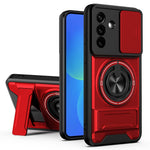 For Samsung Galaxy A27 5G Magnetic Case Ring Holder Foldable Kickstand TPU PC Phone Cover with Camera Lens Slider