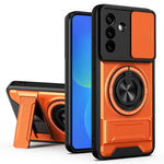 For Samsung Galaxy A27 5G Magnetic Case Ring Holder Foldable Kickstand TPU PC Phone Cover with Camera Lens Slider
