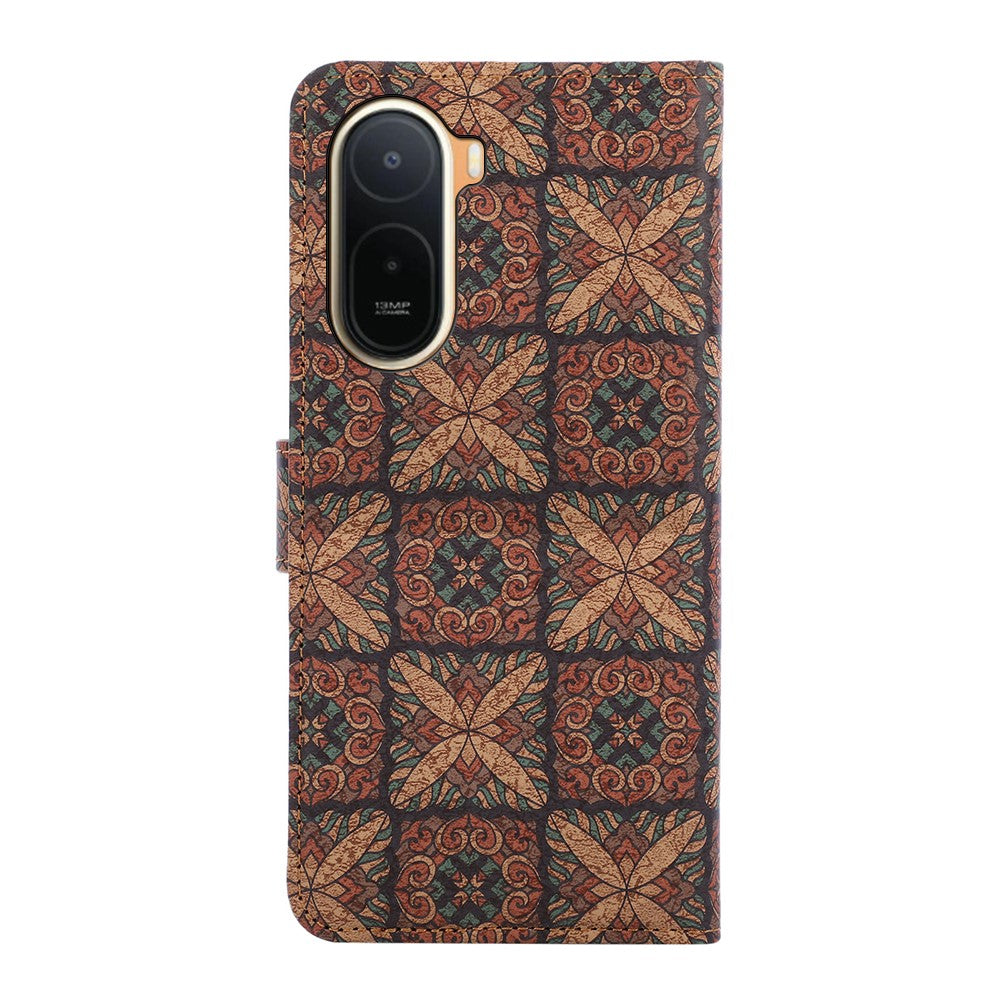 Læderpung-etui til Xiaomi Poco C85x 5G / Redmi A7 Pro 4G (171.56mm) / Redmi A7 Pro 5G, bohemisk TPU- og PU-mobilcover med stativ