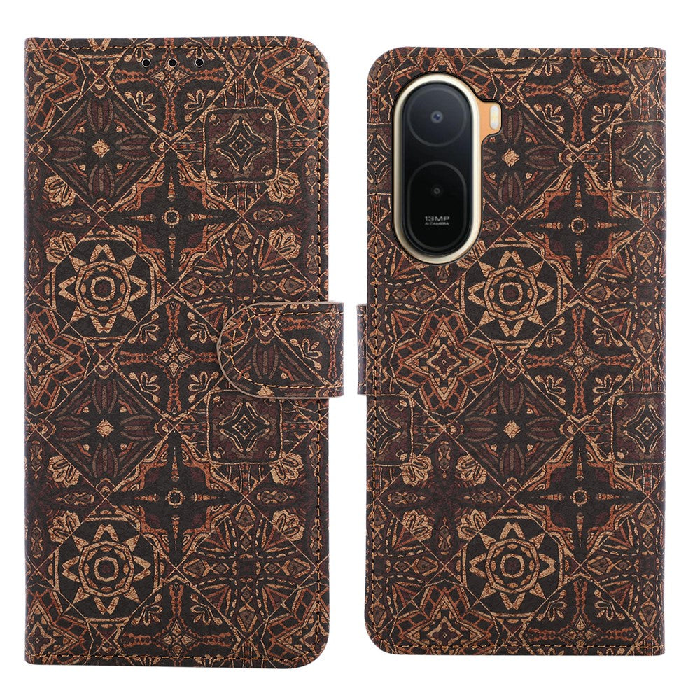 Læderpung-etui til Xiaomi Poco C85x 5G / Redmi A7 Pro 4G (171.56mm) / Redmi A7 Pro 5G, bohemisk TPU- og PU-mobilcover med stativ