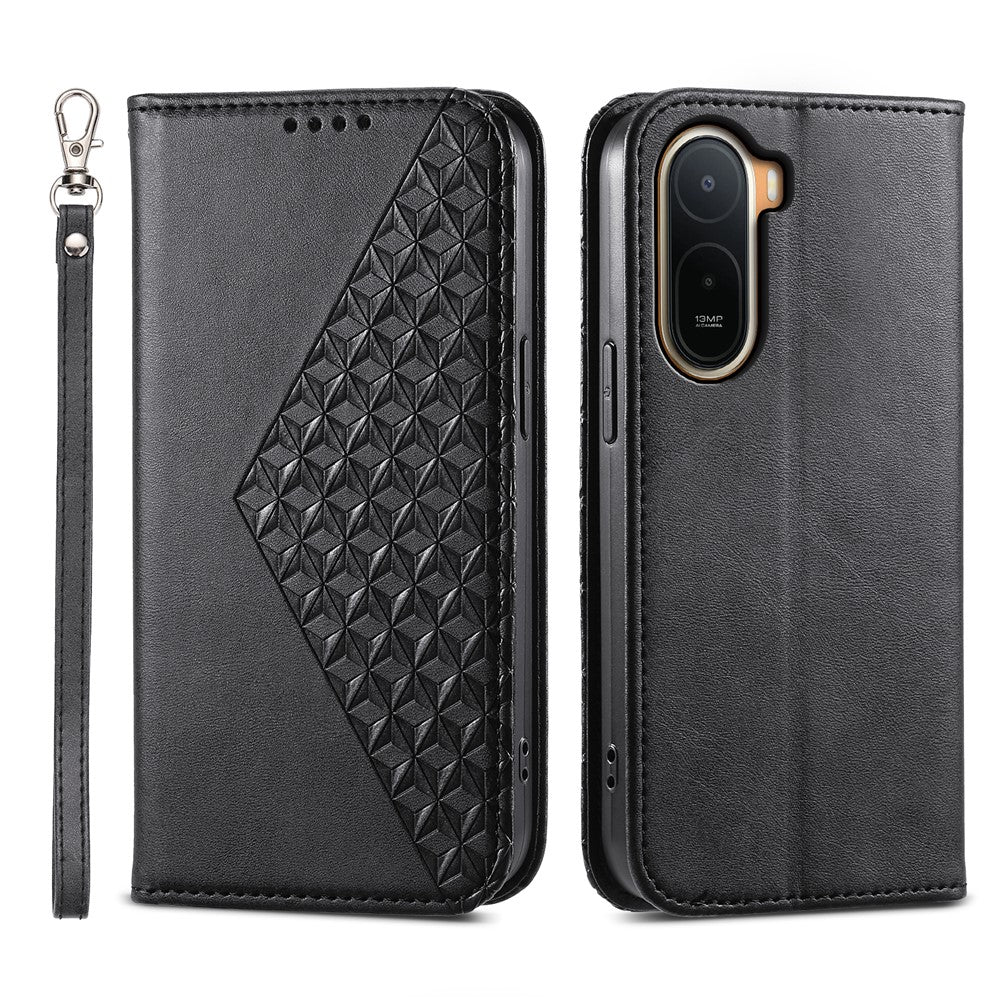 Calf Texture Case for Xiaomi Poco C85x 5G / Redmi A7 Pro 4G (171.56mm) / Redmi A7 Pro 5G PU Leather Wallet Phone Cover with Wrist Strap