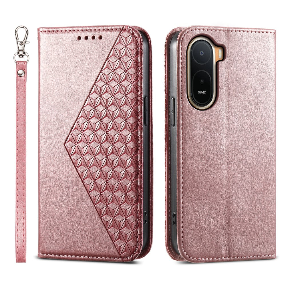 Calf Texture Case for Xiaomi Poco C85x 5G / Redmi A7 Pro 4G (171.56mm) / Redmi A7 Pro 5G PU Leather Wallet Phone Cover with Wrist Strap