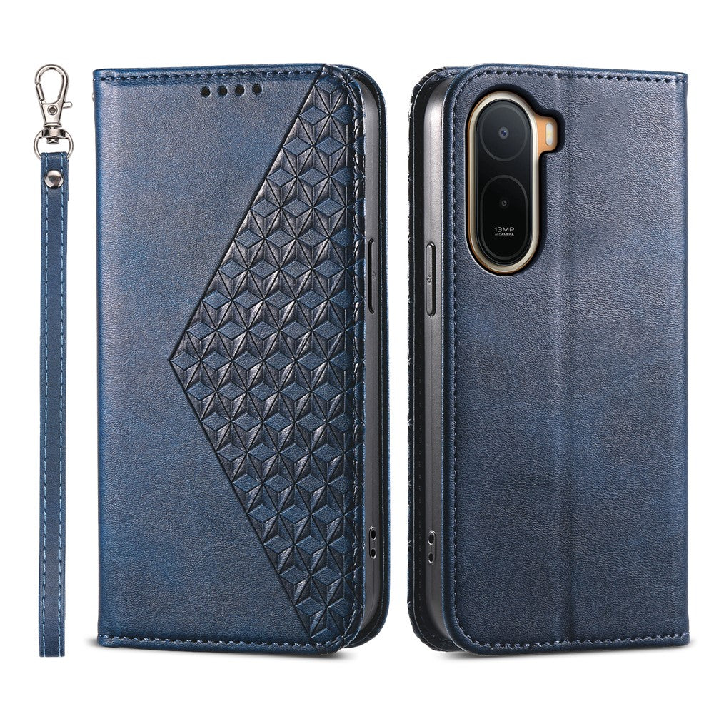 Calf Texture Case for Xiaomi Poco C85x 5G / Redmi A7 Pro 4G (171.56mm) / Redmi A7 Pro 5G PU Leather Wallet Phone Cover with Wrist Strap