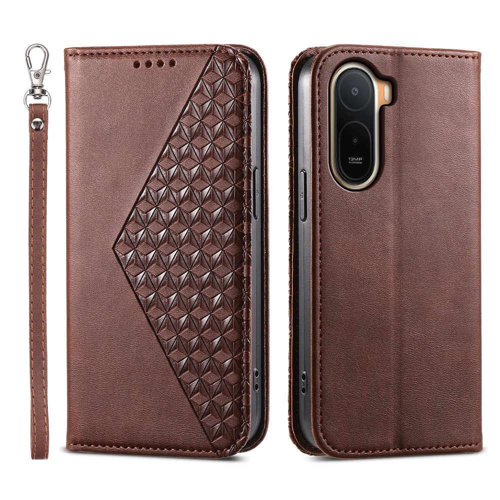 Calf Texture Case for Xiaomi Poco C85x 5G / Redmi A7 Pro 4G (171.56mm) / Redmi A7 Pro 5G PU Leather Wallet Phone Cover with Wrist Strap