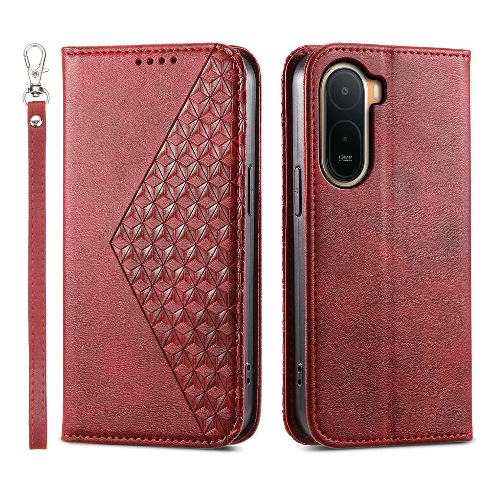 Calf Texture Case for Xiaomi Poco C85x 5G / Redmi A7 Pro 4G (171.56mm) / Redmi A7 Pro 5G PU Leather Wallet Phone Cover with Wrist Strap