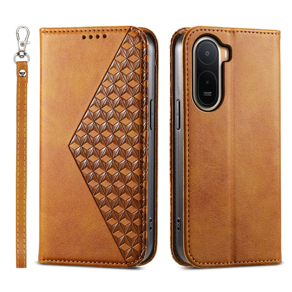 Calf Texture Case for Xiaomi Poco C85x 5G / Redmi A7 Pro 4G (171.56mm) / Redmi A7 Pro 5G PU Leather Wallet Phone Cover with Wrist Strap