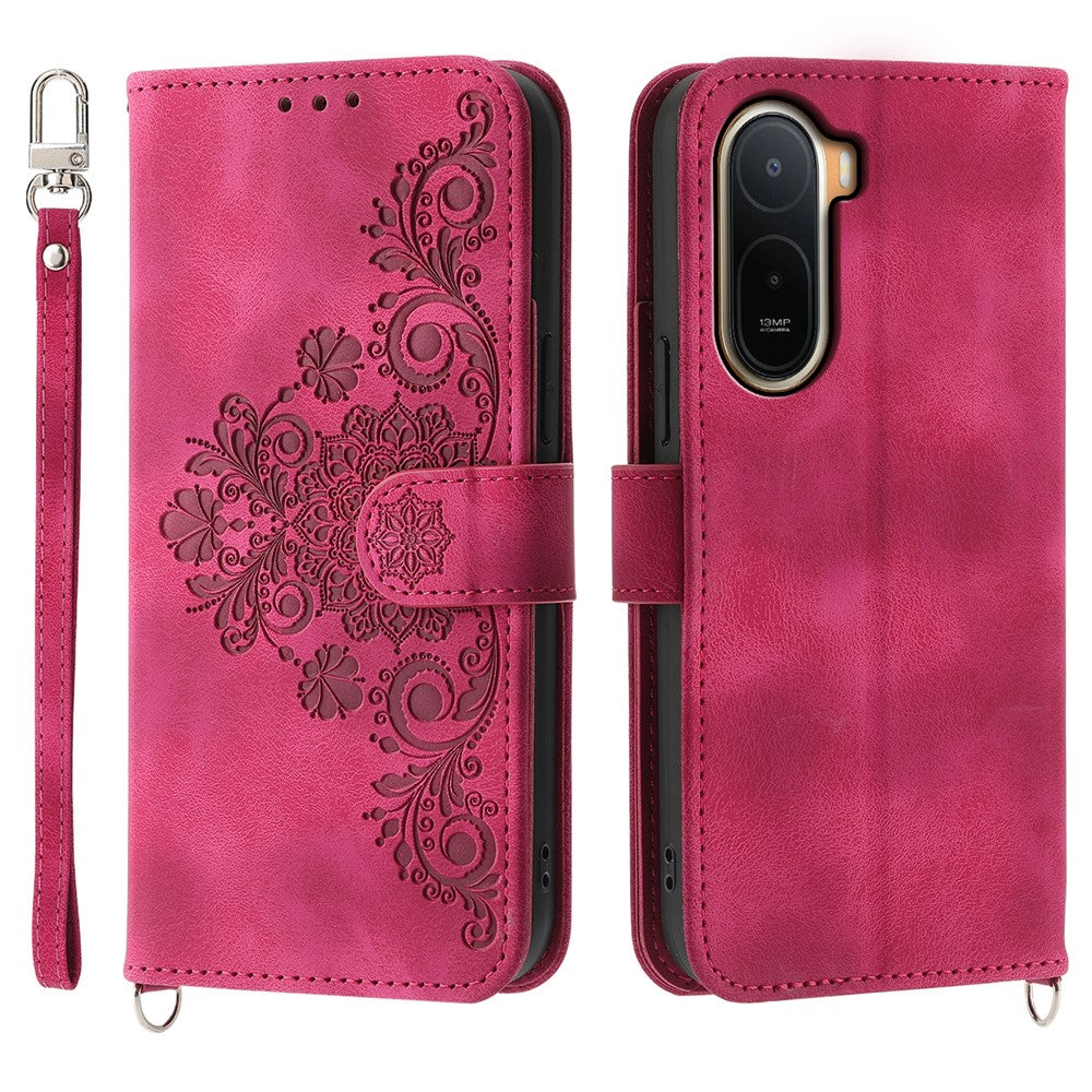 Wallet Case for Xiaomi Poco C85x 5G / Redmi A7 Pro 4G (171.56mm) / Redmi A7 Pro 5G Flower Pattern PU Leather Phone Cover with Strap
