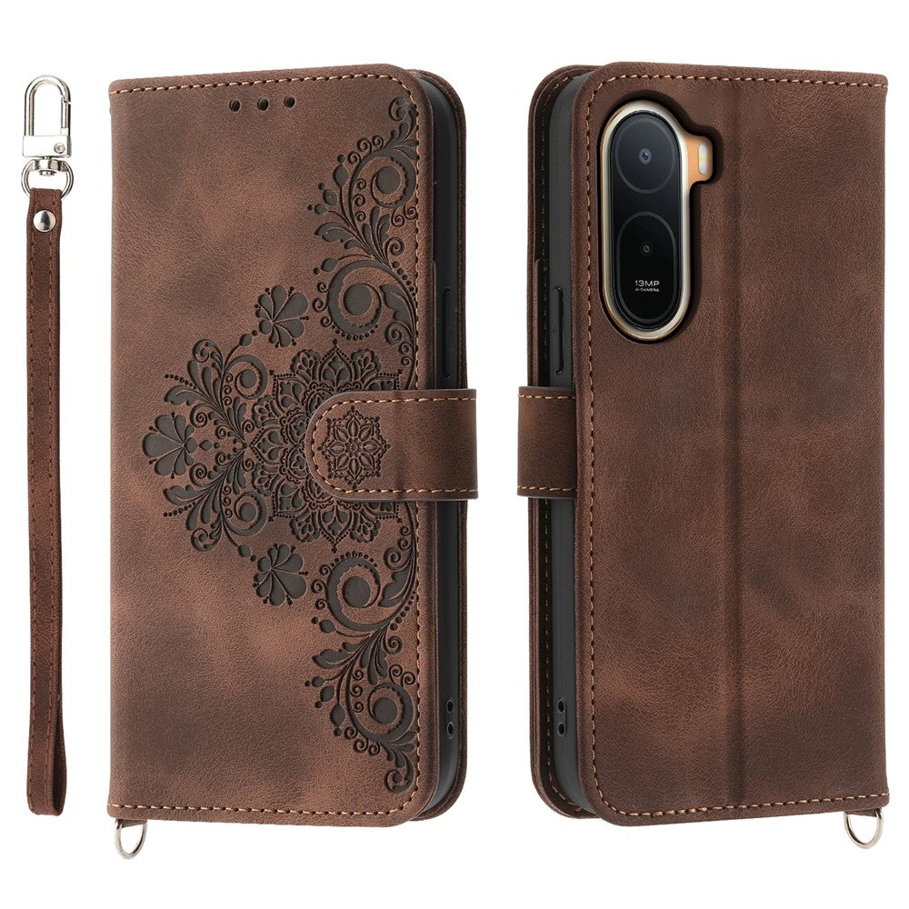 Wallet Case for Xiaomi Poco C85x 5G / Redmi A7 Pro 4G (171.56mm) / Redmi A7 Pro 5G Flower Pattern PU Leather Phone Cover with Strap