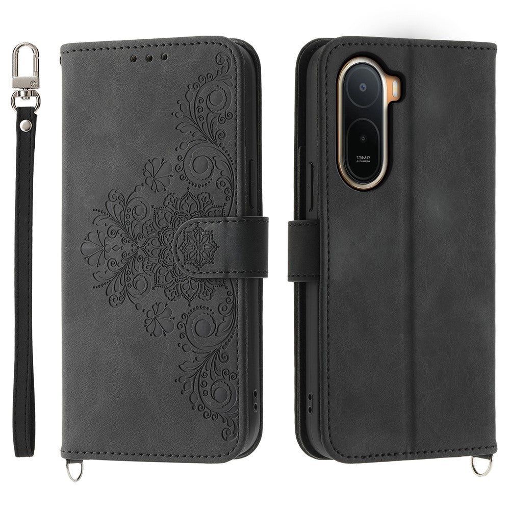 Wallet Case for Xiaomi Poco C85x 5G / Redmi A7 Pro 4G (171.56mm) / Redmi A7 Pro 5G Flower Pattern PU Leather Phone Cover with Strap