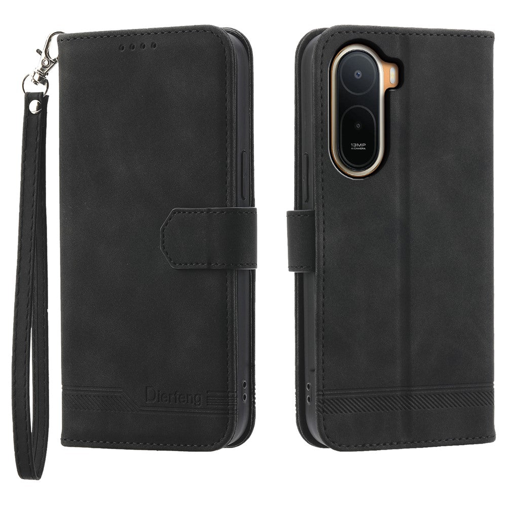 DIERFENG DF-03 Läderfodral för Xiaomi Poco C85x 5G / Redmi A7 Pro 4G (171,56 mm) / Redmi A7 Pro 5G Plånboksfodral med handledsrem och linjer