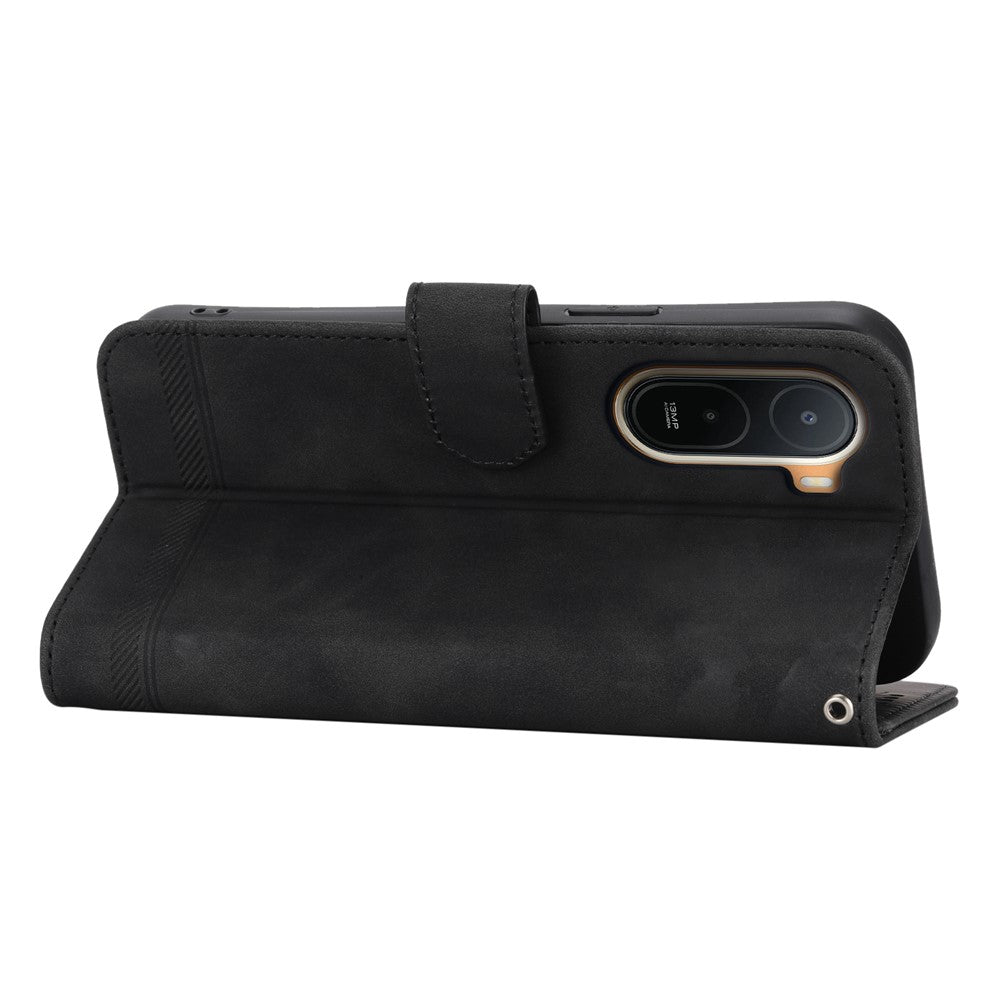 DIERFENG DF-03 Läderfodral för Xiaomi Poco C85x 5G / Redmi A7 Pro 4G (171,56 mm) / Redmi A7 Pro 5G Plånboksfodral med handledsrem och linjer
