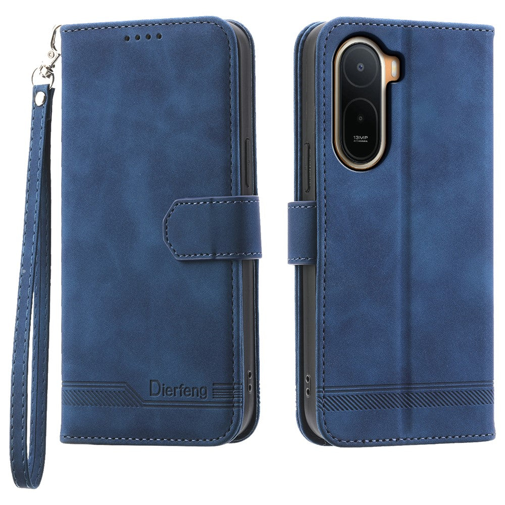 DIERFENG DF-03 Läderfodral för Xiaomi Poco C85x 5G / Redmi A7 Pro 4G (171,56 mm) / Redmi A7 Pro 5G Plånboksfodral med handledsrem och linjer