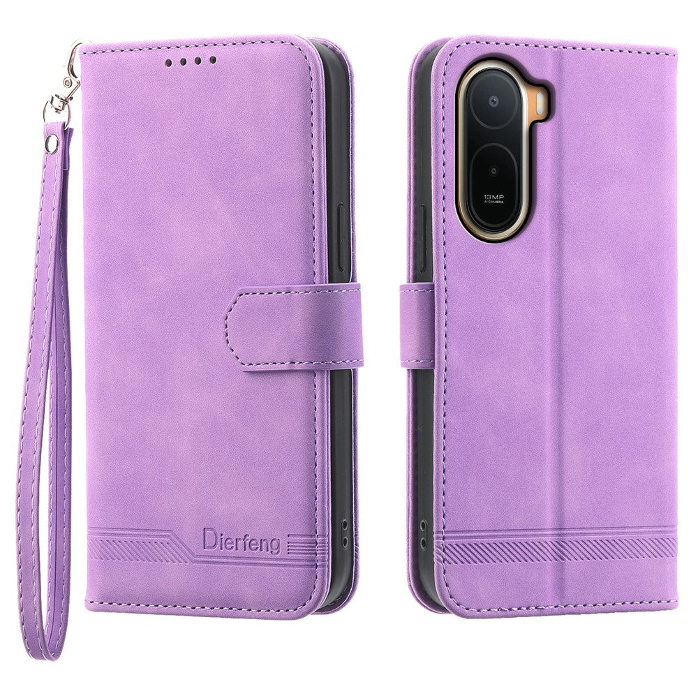 DIERFENG DF-03 Läderfodral för Xiaomi Poco C85x 5G / Redmi A7 Pro 4G (171,56 mm) / Redmi A7 Pro 5G Plånboksfodral med handledsrem och linjer