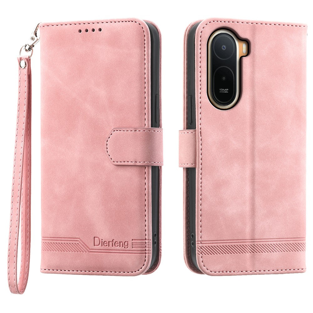 DIERFENG DF-03 Läderfodral för Xiaomi Poco C85x 5G / Redmi A7 Pro 4G (171,56 mm) / Redmi A7 Pro 5G Plånboksfodral med handledsrem och linjer