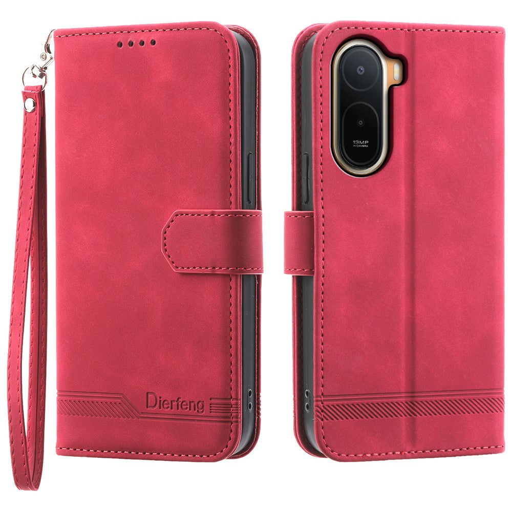 DIERFENG DF-03 Läderfodral för Xiaomi Poco C85x 5G / Redmi A7 Pro 4G (171,56 mm) / Redmi A7 Pro 5G Plånboksfodral med handledsrem och linjer