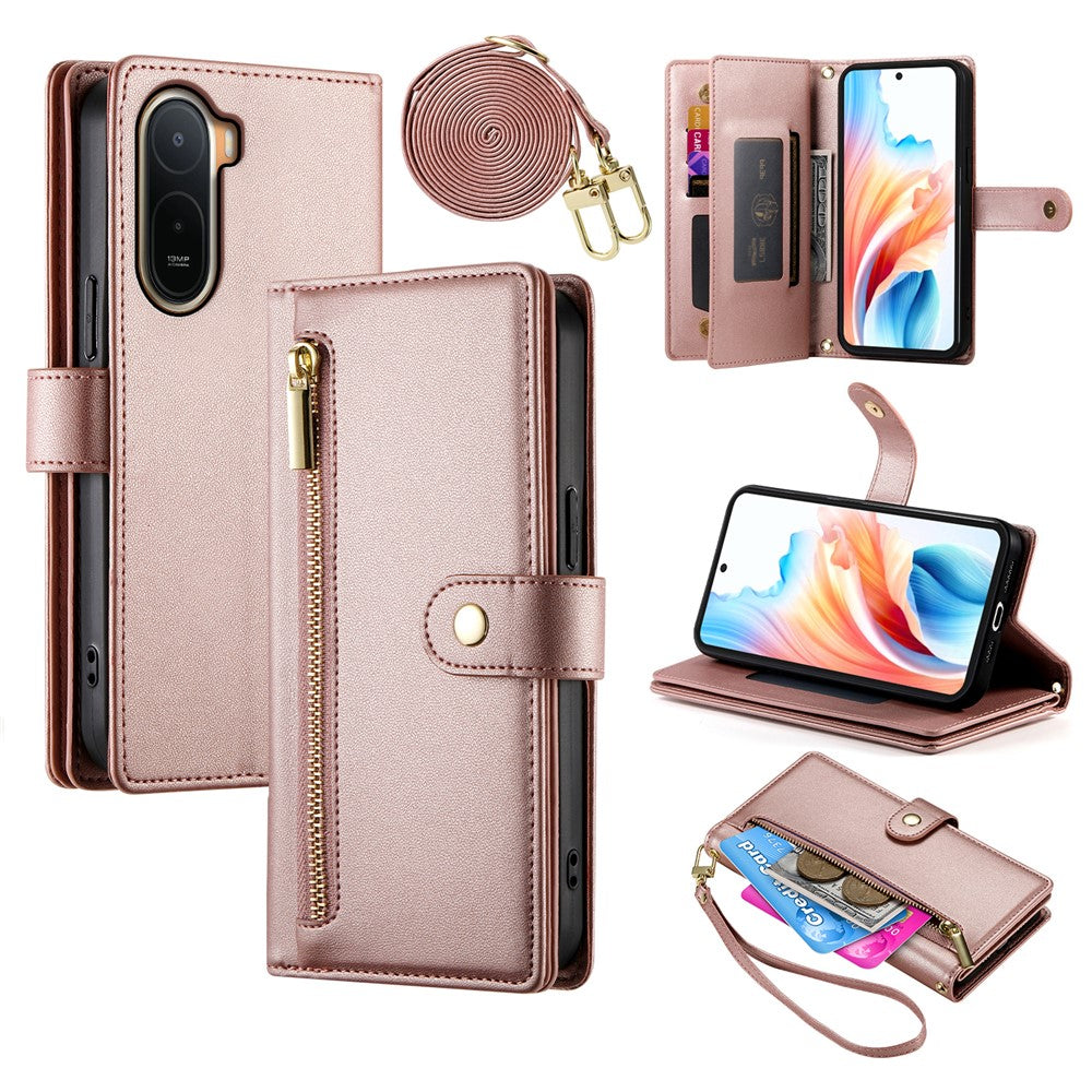 Läderfodral till Xiaomi Poco C85x 5G / Redmi A7 Pro 4G (171.56mm) / Redmi A7 Pro 5G Plånboksfodral med dragkedja och remmar