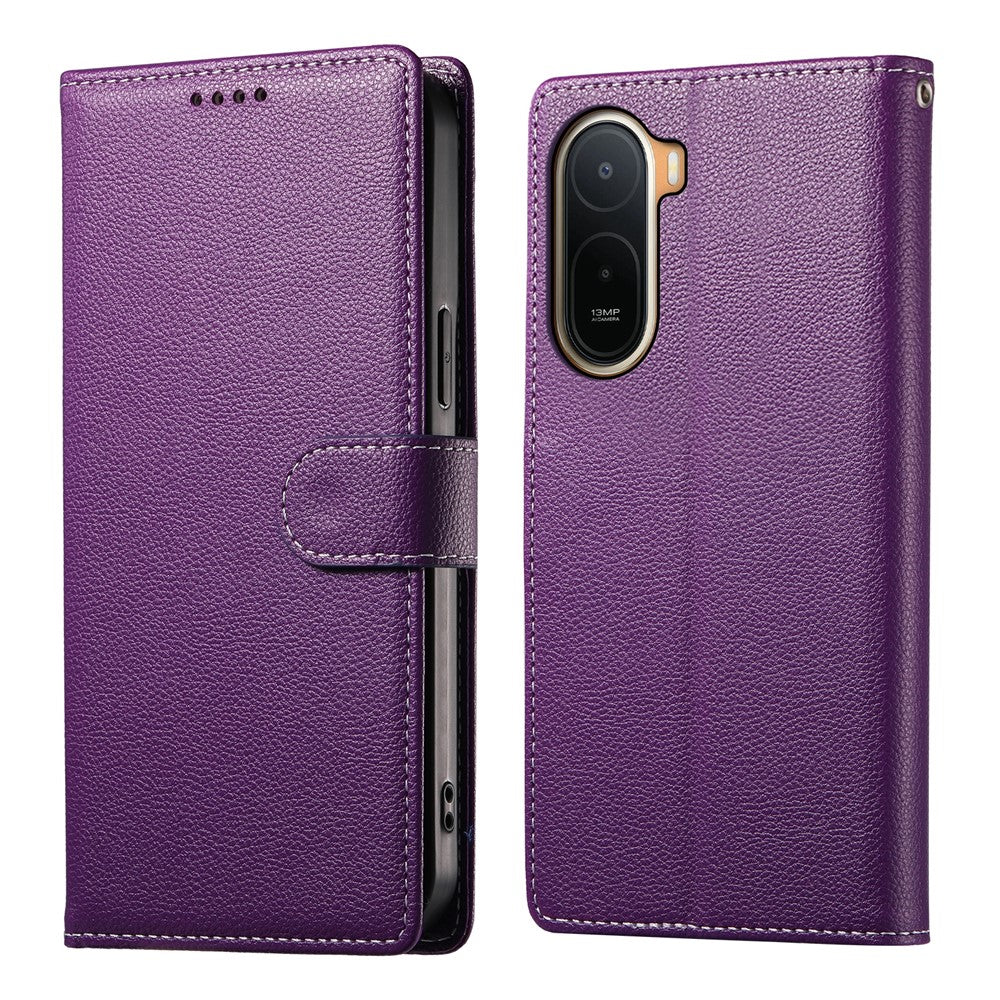 Magnetic Snap Case for Xiaomi Poco C85x 5G / Redmi A7 Pro 4G (171.56mm) / Redmi A7 Pro 5G Litchi Texture Leather Wallet Phone Cover with Wrist Strap