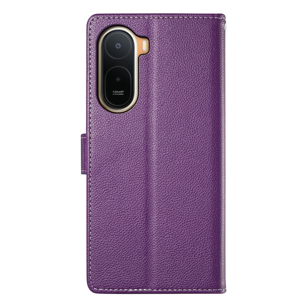 Magnetic Snap Case for Xiaomi Poco C85x 5G / Redmi A7 Pro 4G (171.56mm) / Redmi A7 Pro 5G Litchi Texture Leather Wallet Phone Cover with Wrist Strap