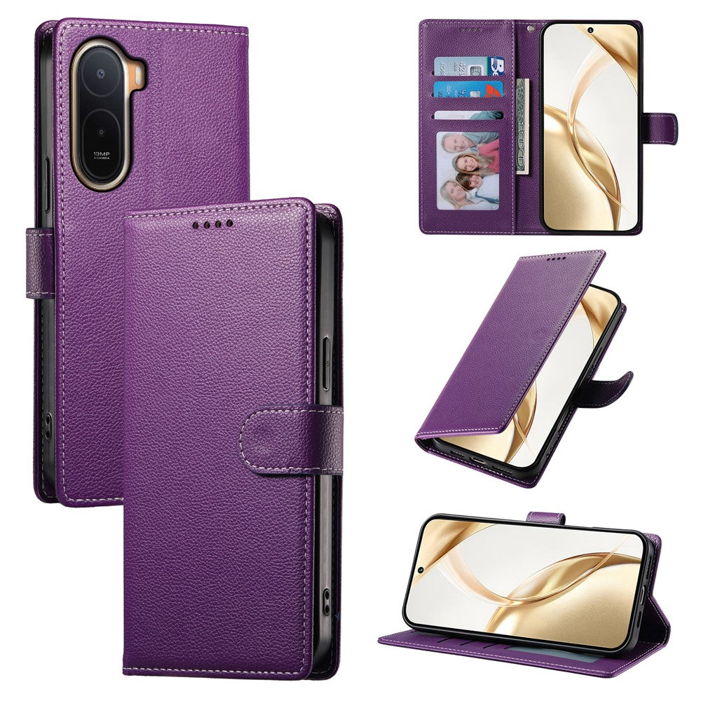 Magnetic Snap Case for Xiaomi Poco C85x 5G / Redmi A7 Pro 4G (171.56mm) / Redmi A7 Pro 5G Litchi Texture Leather Wallet Phone Cover with Wrist Strap