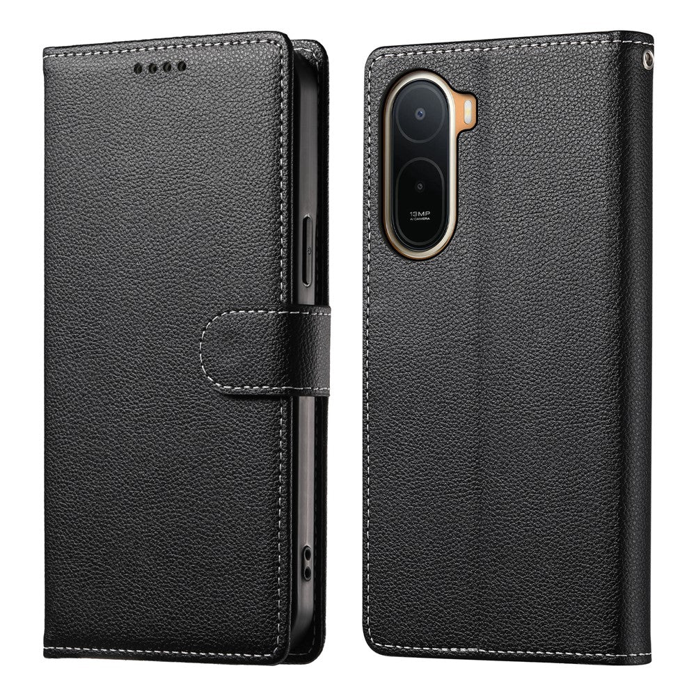 Magnetic Snap Case for Xiaomi Poco C85x 5G / Redmi A7 Pro 4G (171.56mm) / Redmi A7 Pro 5G Litchi Texture Leather Wallet Phone Cover with Wrist Strap