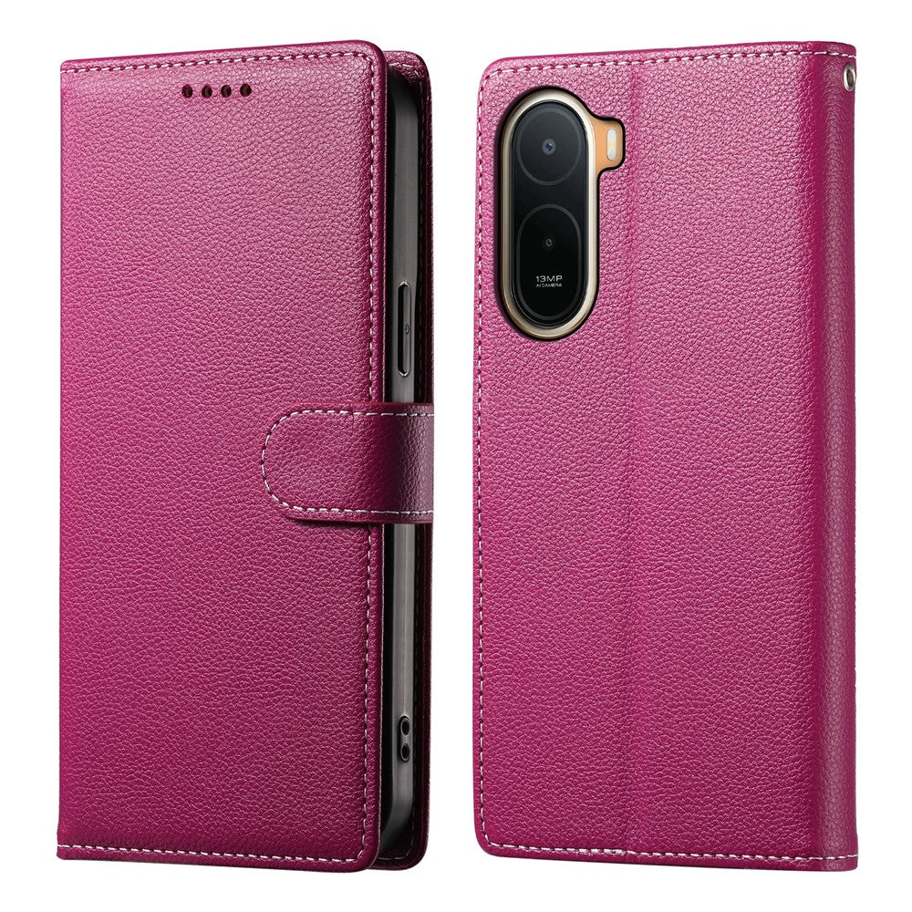 Magnetic Snap Case for Xiaomi Poco C85x 5G / Redmi A7 Pro 4G (171.56mm) / Redmi A7 Pro 5G Litchi Texture Leather Wallet Phone Cover with Wrist Strap