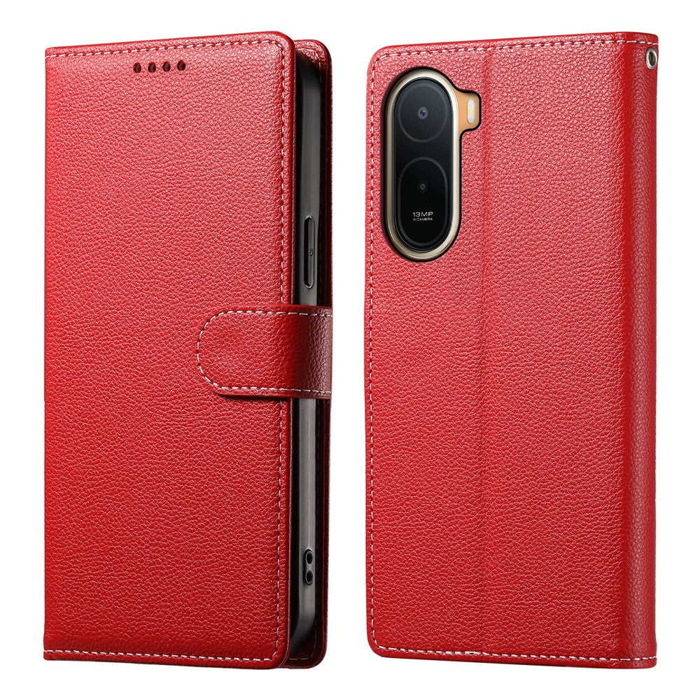 Magnetic Snap Case for Xiaomi Poco C85x 5G / Redmi A7 Pro 4G (171.56mm) / Redmi A7 Pro 5G Litchi Texture Leather Wallet Phone Cover with Wrist Strap