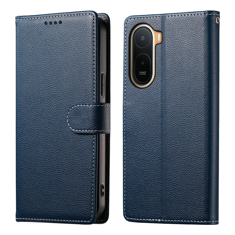 Magnetic Snap Case for Xiaomi Poco C85x 5G / Redmi A7 Pro 4G (171.56mm) / Redmi A7 Pro 5G Litchi Texture Leather Wallet Phone Cover with Wrist Strap