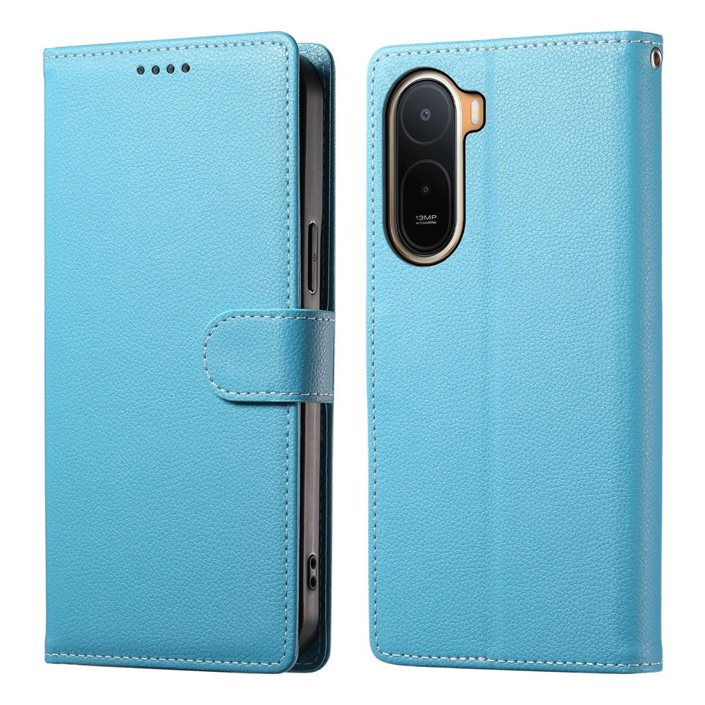 Magnetic Snap Case for Xiaomi Poco C85x 5G / Redmi A7 Pro 4G (171.56mm) / Redmi A7 Pro 5G Litchi Texture Leather Wallet Phone Cover with Wrist Strap