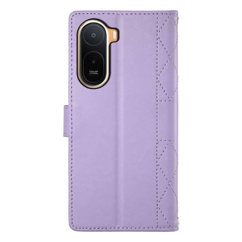 Wallet Case for Xiaomi Poco C85x 5G / Redmi A7 Pro 4G (171.56mm) / Redmi A7 Pro 5G Rhombus Stitching Stand Leather Phone Cover with Long   /   Short Strap