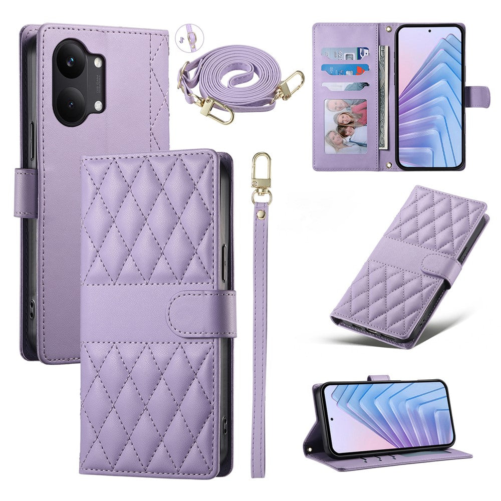 For Xiaomi Poco X8 Pro Max 5G / Redmi Turbo 5 Max 5G Wallet Case Rhombus Stitching Stand Leather Phone Cover with Long   /   Short Strap